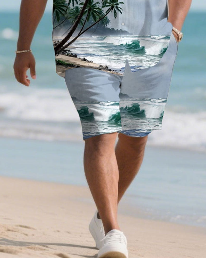 Big & Tall Hawaiian Graphic T-Shirt Shorts Set for big men view 3