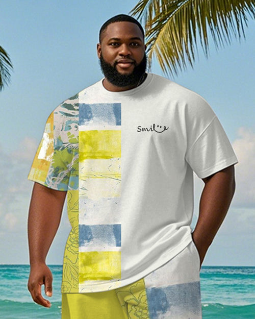 Big & Tall Hawaiian Striped T-Shirt Shorts Set for big men view 2