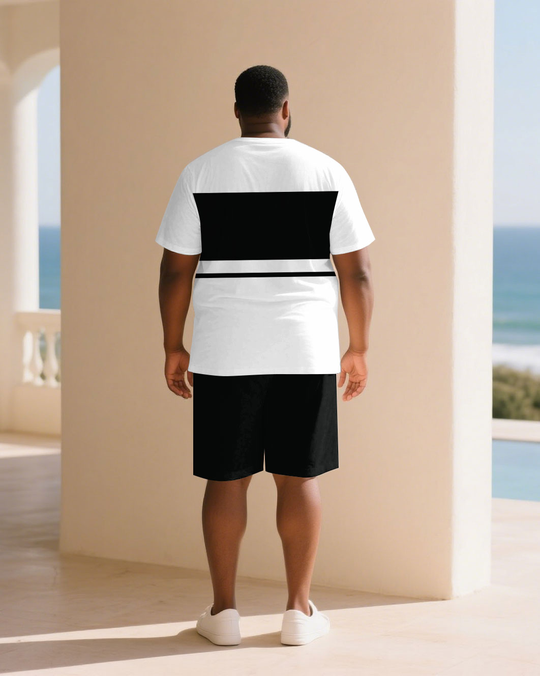 Big & Tall Black White Streetwear T-Shirt Shorts Set for big men view 4