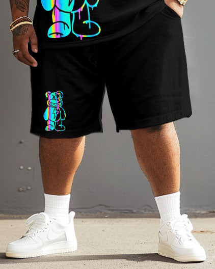 Big & Tall Brown Streetwear T-Shirt Shorts Set for big men view 3