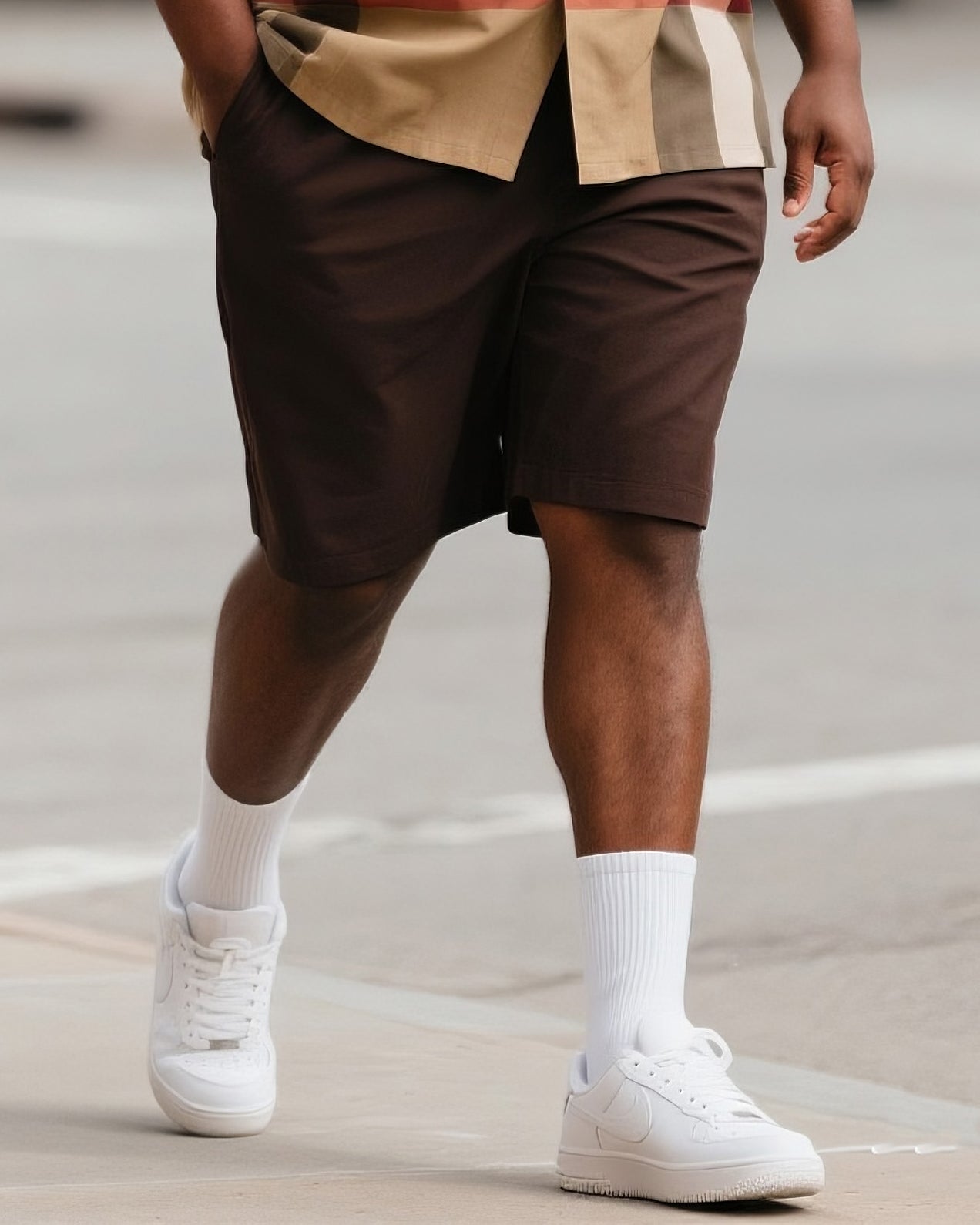 Big & Tall Plaid Streetwear T-Shirt Shorts Set for big men view 3