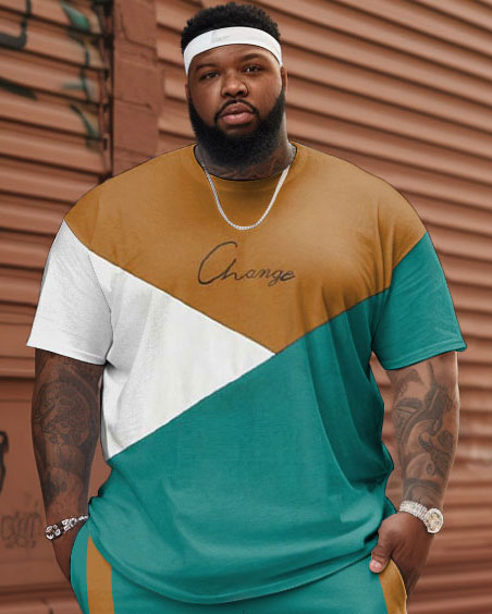 Big & Tall Patchwork T-Shirt Shorts Set for big men view 2