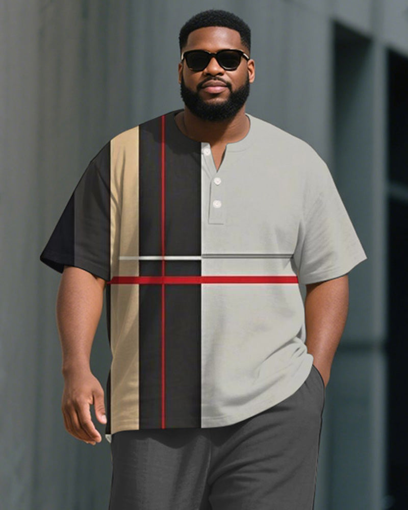 Big & Tall Black Gray Colorblock T-Shirt Pants Set for big men view 1