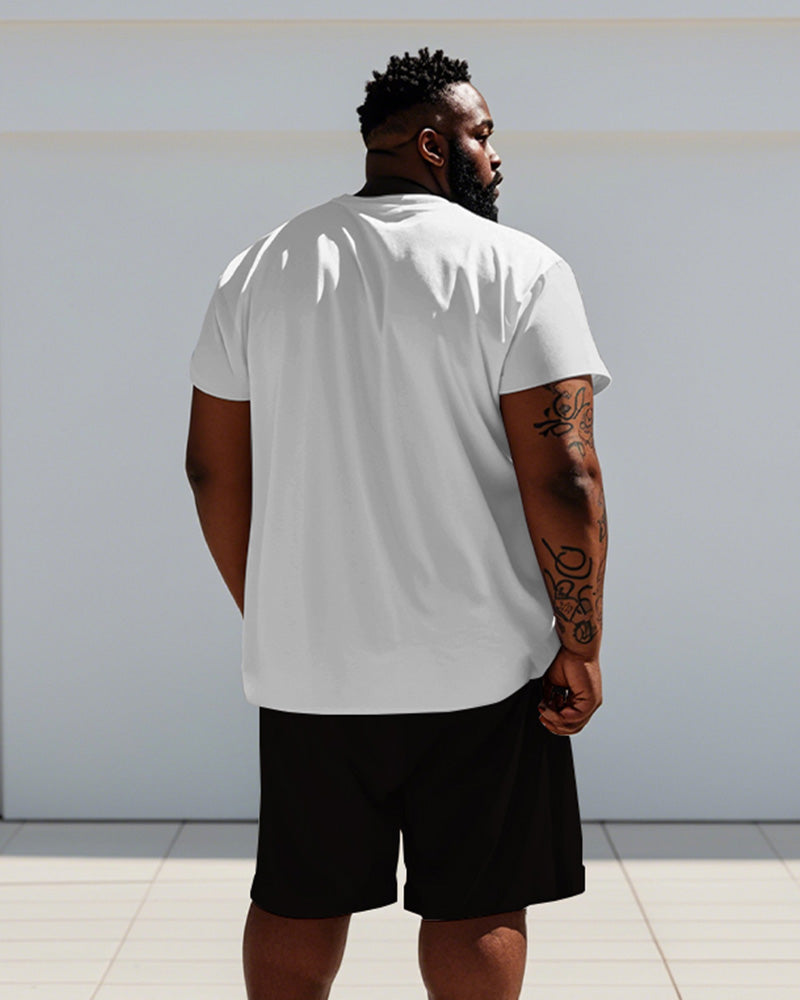Big & Tall White Graphic T-Shirt Shorts Set for big men view 4