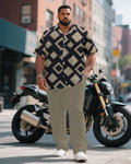 Big & Tall Black Khaki Geometric T-Shirt Pants Set for big men view 1