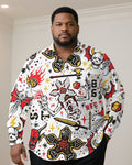 Big & Tall White Skull Long Sleeve Shirt for big men view 1