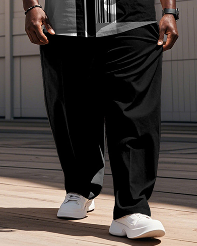 Big & Tall Gray Colorblock Geometric Vest Pants Set for big men view 3