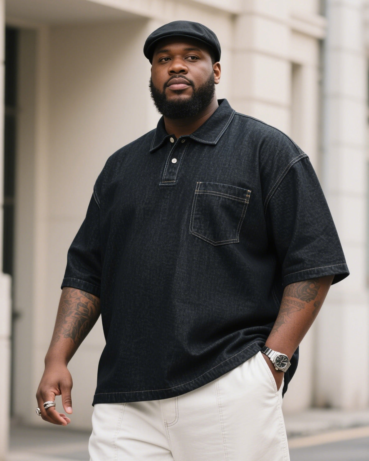 Big & Tall Denim Short Sleeve Shirt for big men view 1