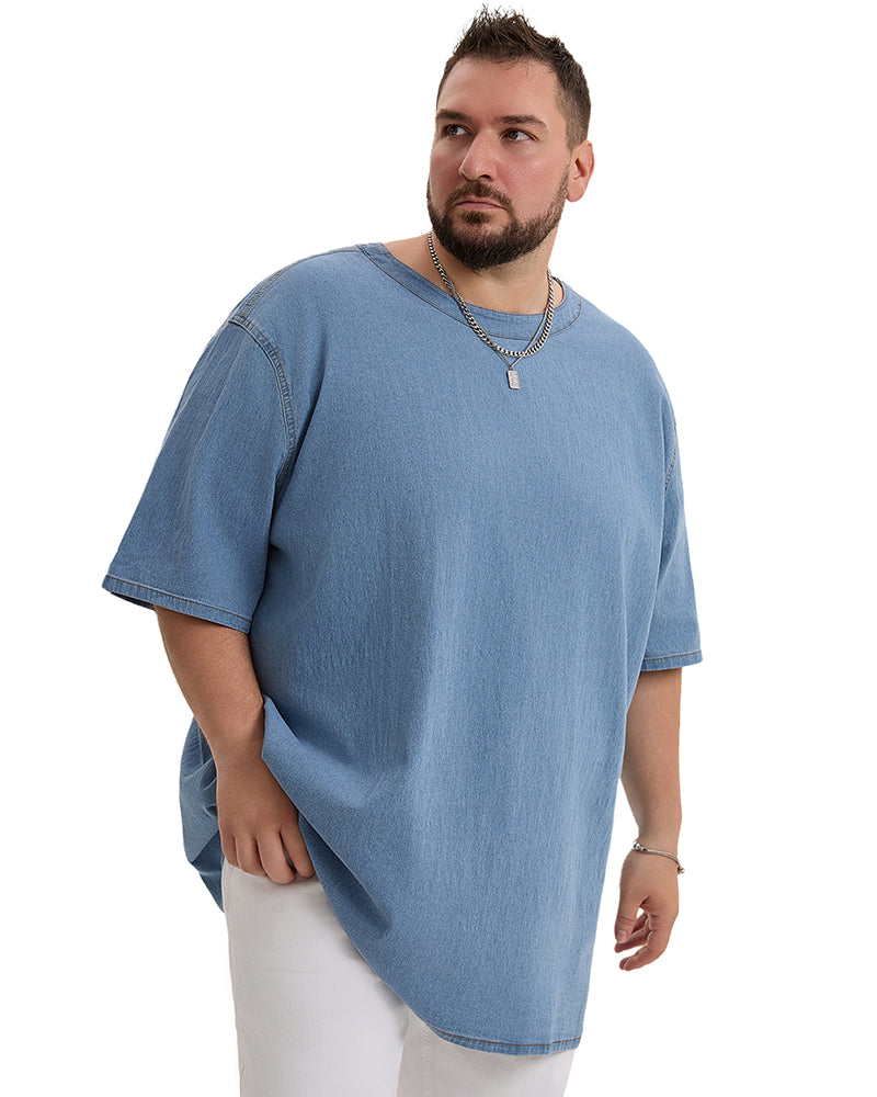 Big & Tall Denim Washed Solid Color T-Shirt for big men view 1