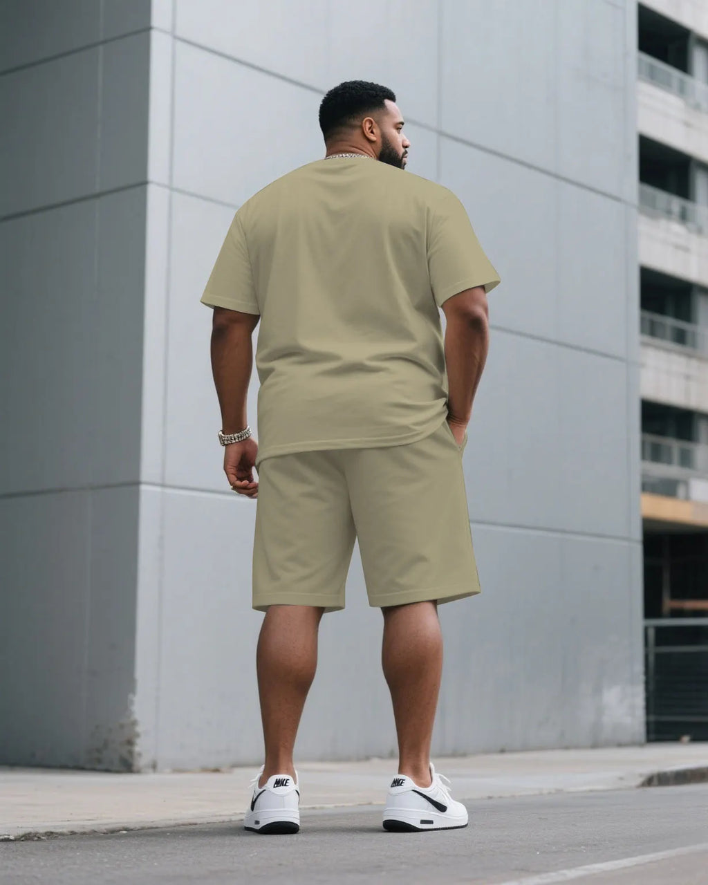 Big & Tall Khaki Red Streetwear T-Shirt Pants Set for big men view 4