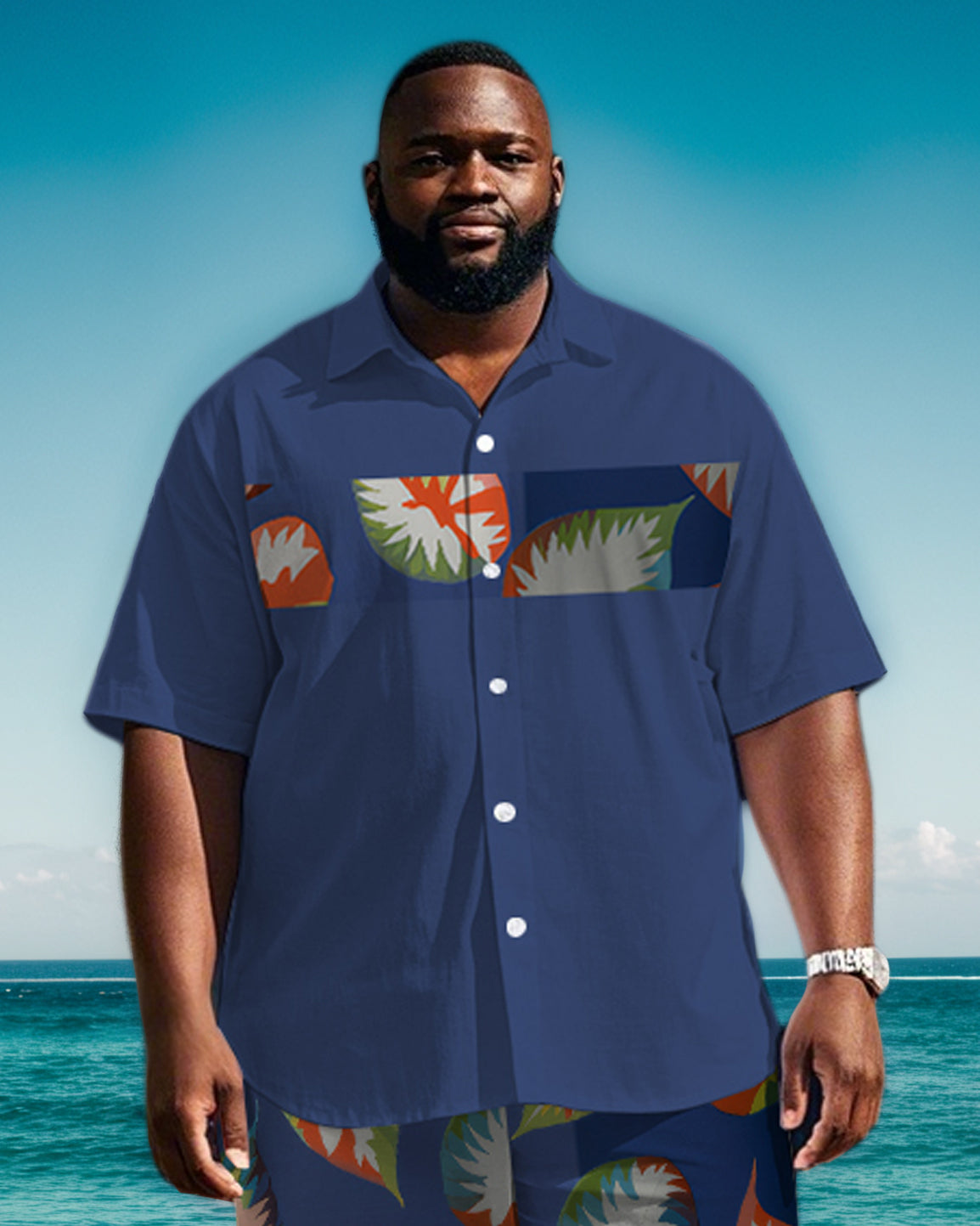 Big & Tall Colorblock Geometric T-Shirt Shorts Set for big men view 2