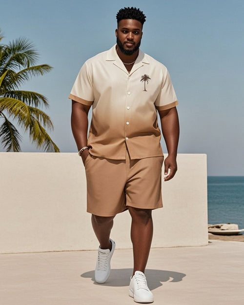 Big & Tall Brown Hawaiian Gradient T-Shirt Shorts Set for big men view 1