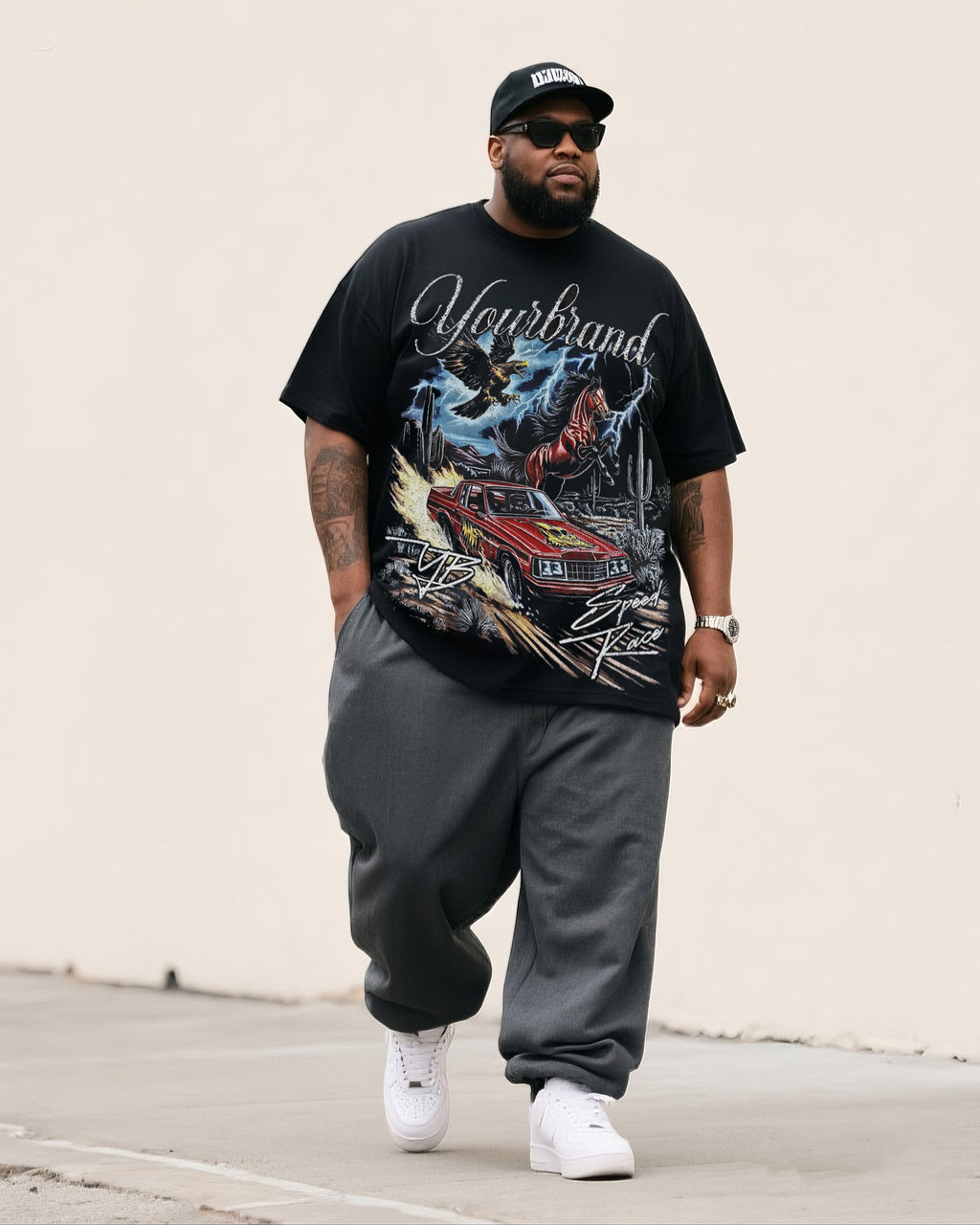 Big & Tall Streetwear T-Shirt Pants Set for big men view 2