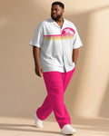 Big & Tall Pink Hawaiian Gradient T-Shirt Pants Set for big men view 1