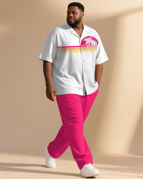 Big & Tall Pink Hawaiian Gradient T-Shirt Pants Set for big men view 1