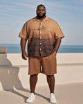 Big & Tall Brown Hawaiian Gradient T-Shirt Shorts Set for big men view 1