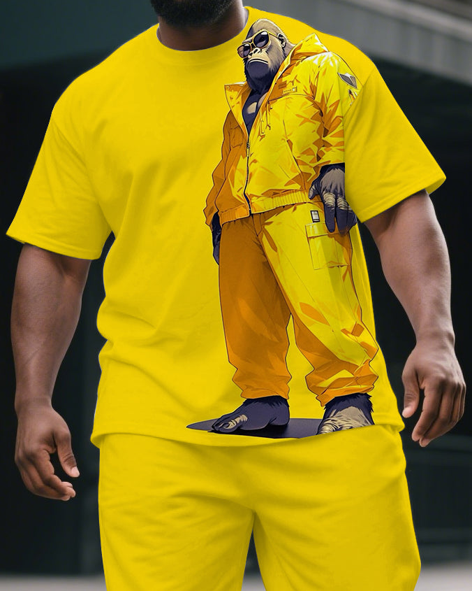 Big & Tall Yellow Graphic T-Shirt Shorts Set for big men view 2