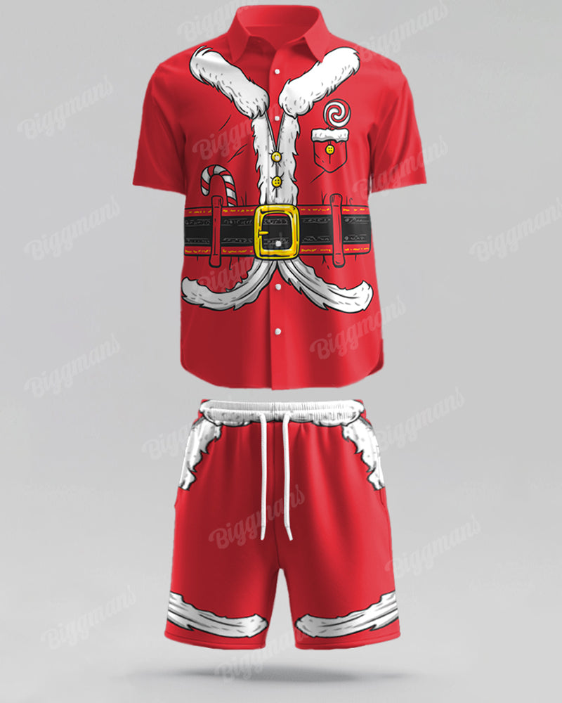 Big & Tall Red Streetwear T-Shirt Shorts Set for big men view 2