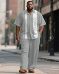 Big & Tall Gray Geometric Striped T-Shirt Pants Set for big men view 1