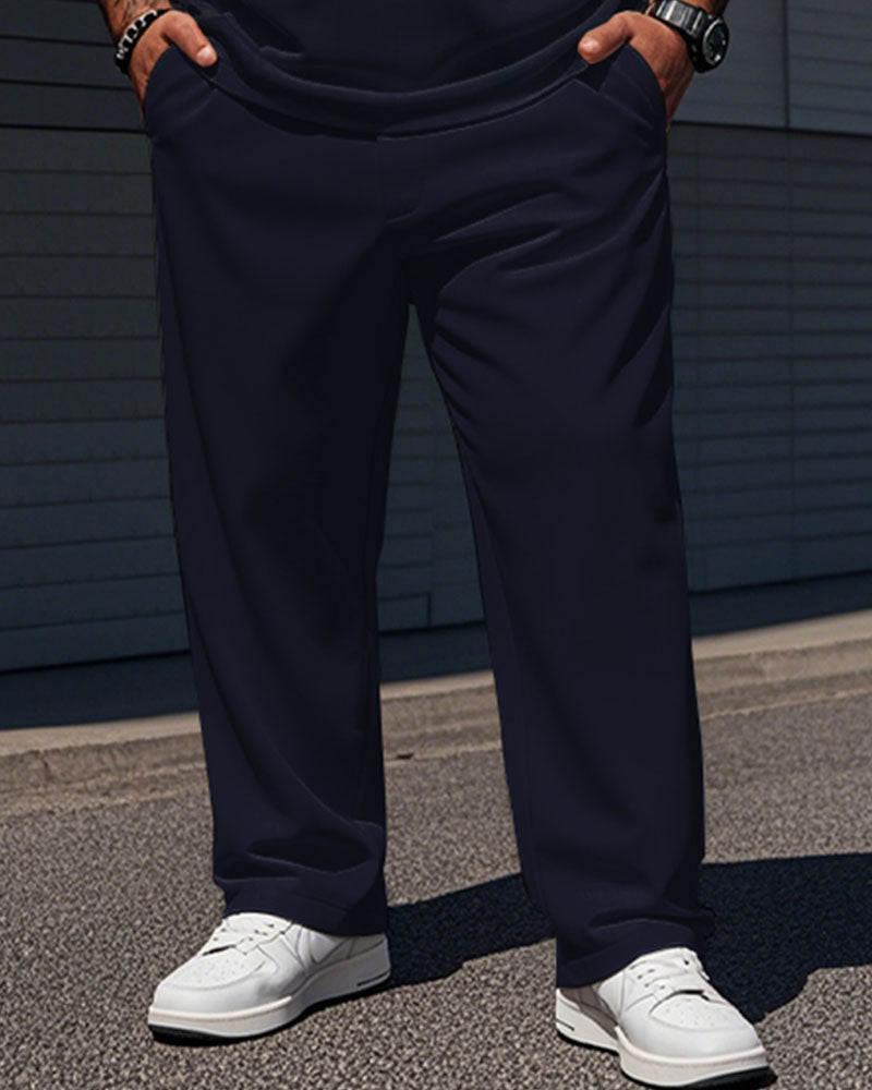 Big & Tall Blue Colorblock Striped Polo Pants Set for big men view 3