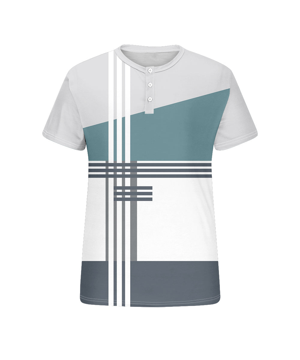 Big & Tall White Blue Geometric T-Shirt for big men view 4