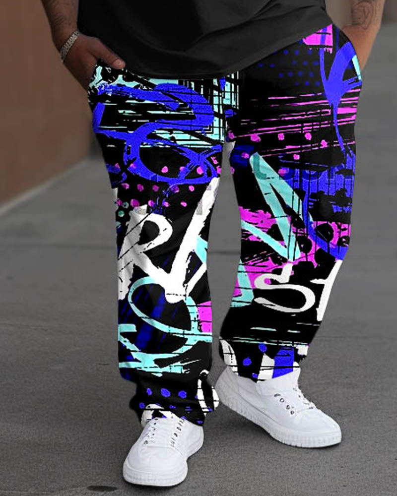 Big & Tall Graphic Graffiti T-Shirt Pants Set for big men view 3