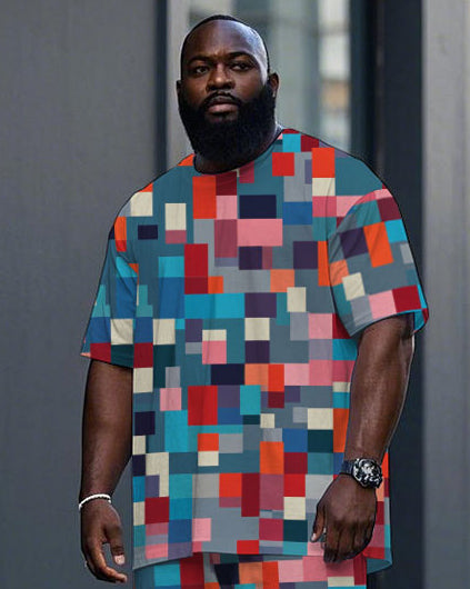 Big & Tall Plaid T-Shirt Shorts Set for big men view 2