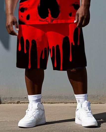 Big & Tall Graphic Skull T-Shirt Shorts Set for big men view 3