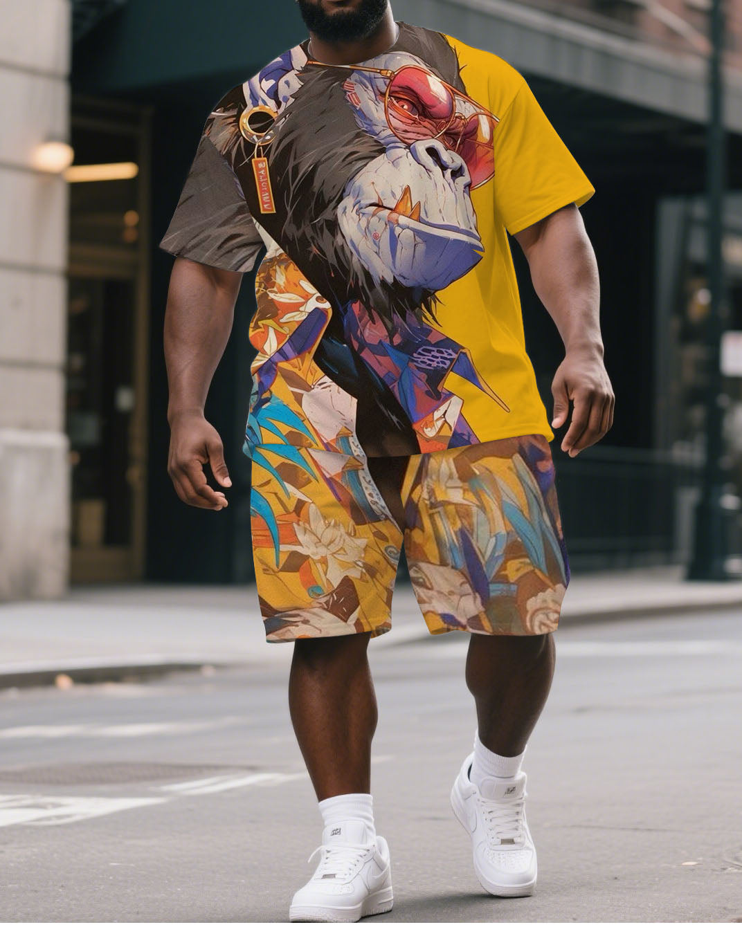 Big & Tall Geometric Graphic T-Shirt Shorts Set for big men view 1
