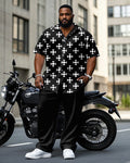 Big & Tall Black Geometric T-Shirt Pants Set for big men view 1