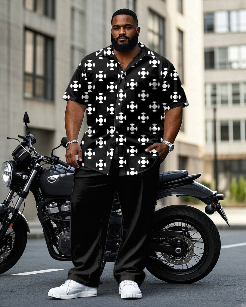 Big & Tall Black Geometric T-Shirt Pants Set for big men view 1