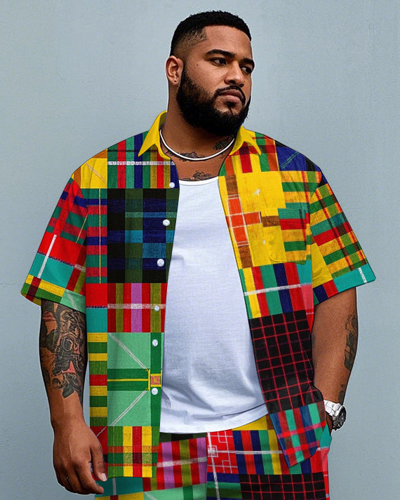 Big & Tall Colorblock Plaid T-Shirt Shorts Set for big men view 2