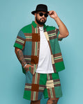 Big & Tall Green Plaid T-Shirt Shorts Set for big men view 1