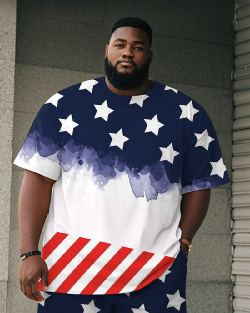 Big & Tall Striped Graphic T-Shirt Shorts Set for big men view 2