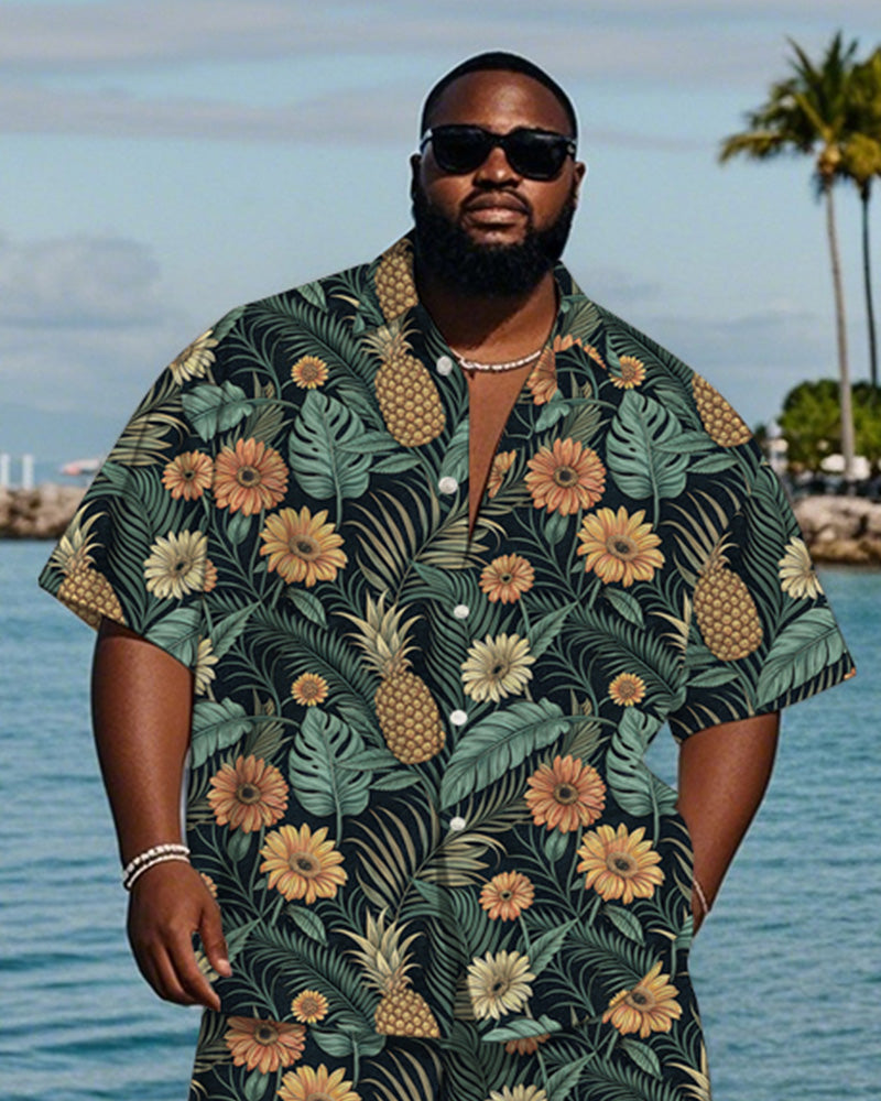 Big & Tall Hawaiian Graphic T-Shirt Shorts Set for big men view 2