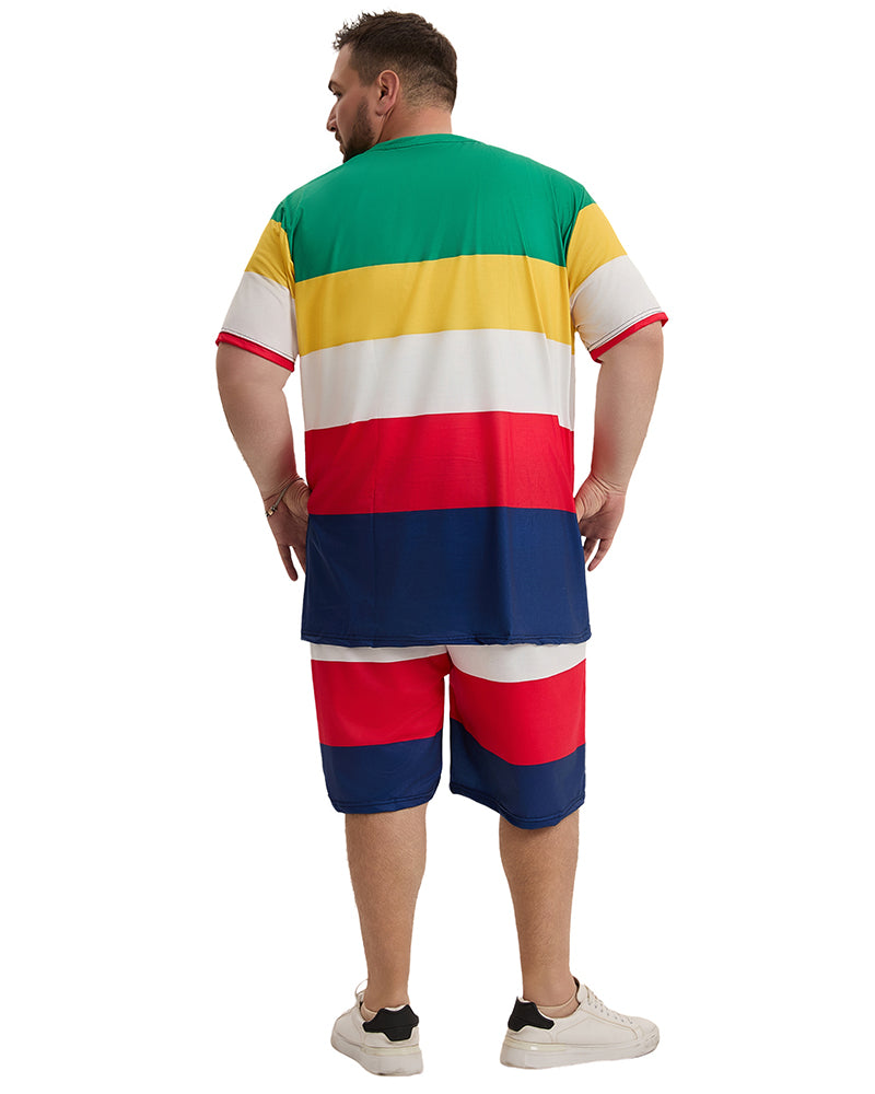 Big & Tall Striped T-Shirt Shorts Set for big men view 4