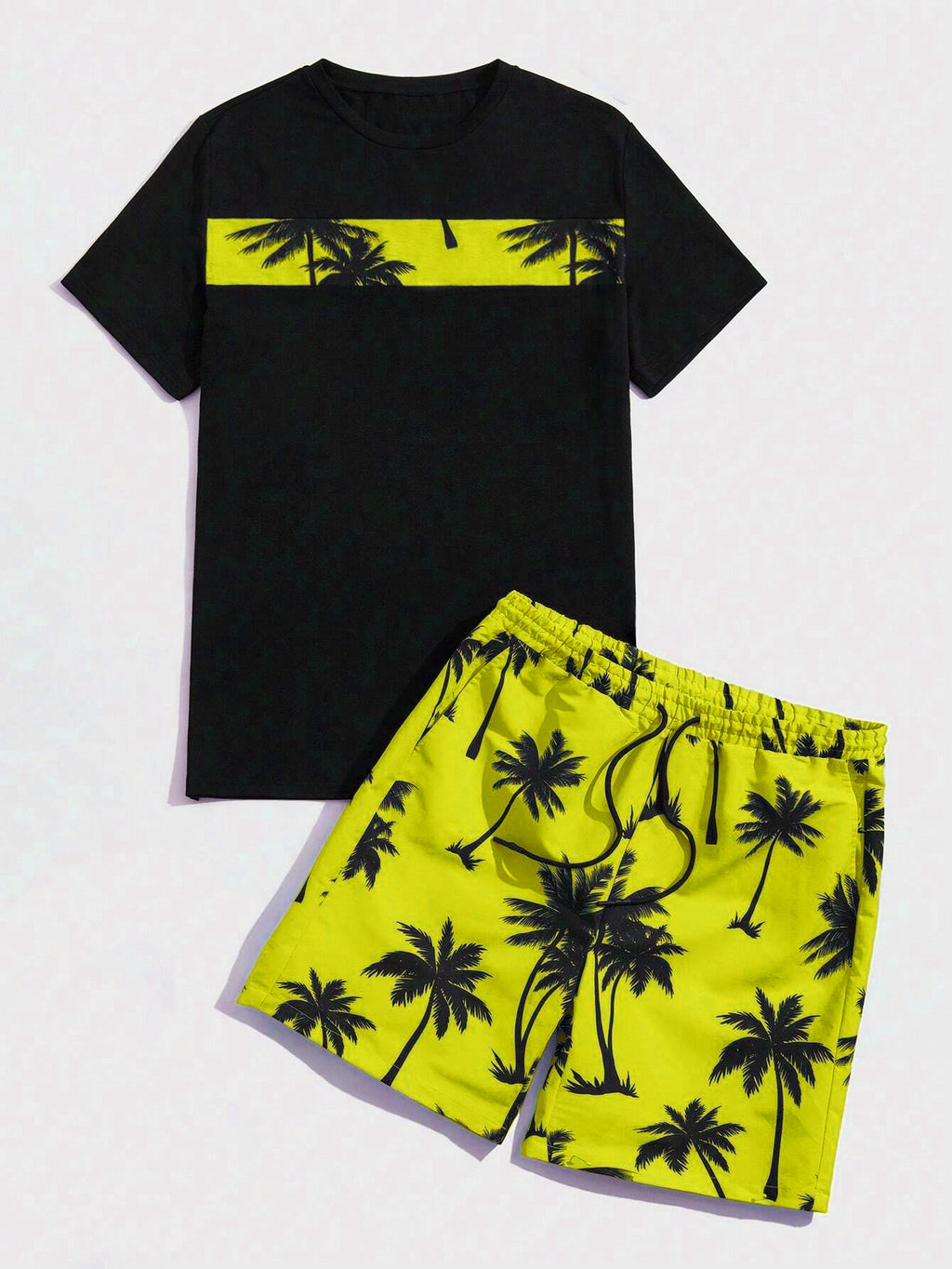 Big & Tall Yellow Hawaiian T-Shirt Shorts Set for big men view 8