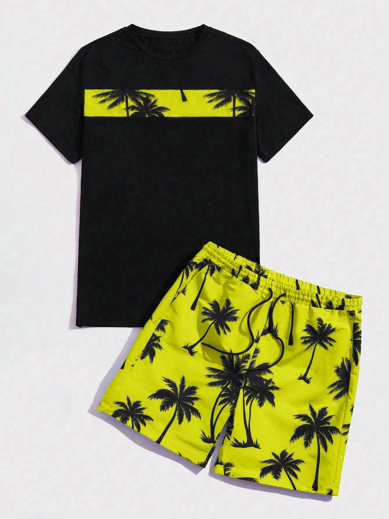 Big & Tall Yellow Hawaiian T-Shirt Shorts Set for big men view 8