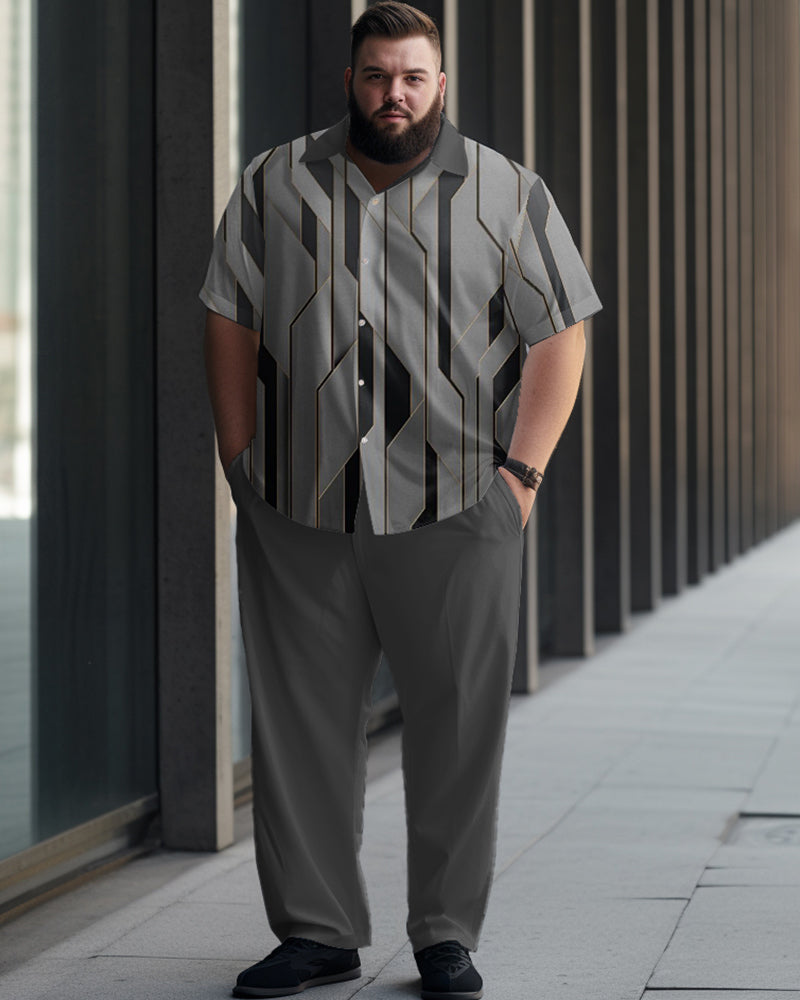 Big & Tall Striped T-Shirt Pants Set for big men view 1