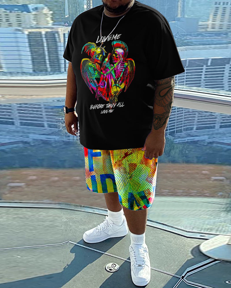 Big & Tall Skull T-Shirt Shorts Set for big men view 1