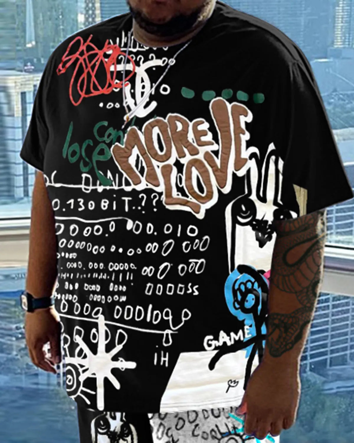 Big & Tall Graffiti T-Shirt Shorts Set for big men view 2