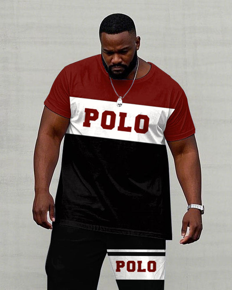 Big & Tall Black White Colorblock T-Shirt Pants Set for big men view 2