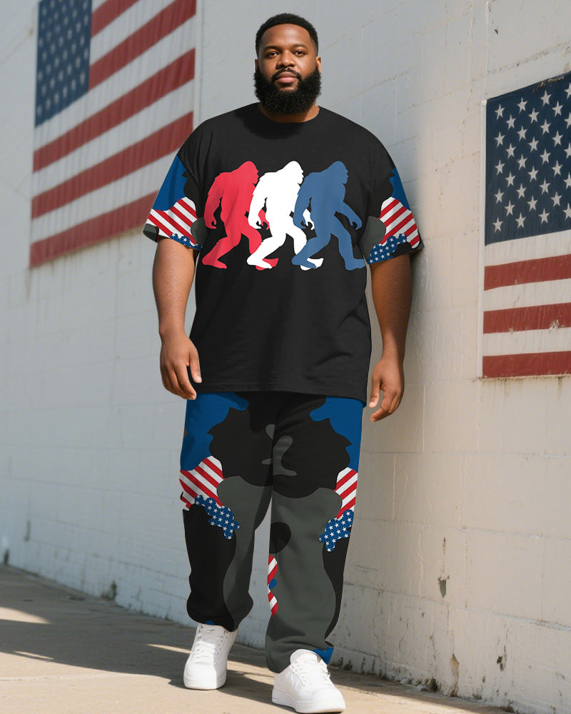 Big & Tall Colorblock Striped T-Shirt Pants Set for big men view 1