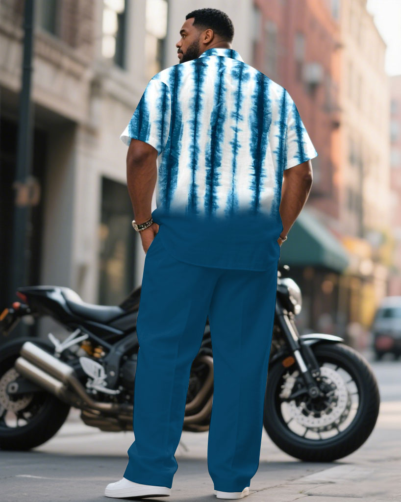 Big & Tall Blue Business Casual T-Shirt Pants Set for big men view 4