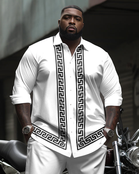 Big & Tall White Geometric Stripe T-Shirt Pants Set for men view 2