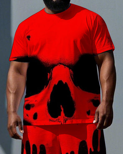 Big & Tall Graphic Skull T-Shirt Shorts Set for big men view 2