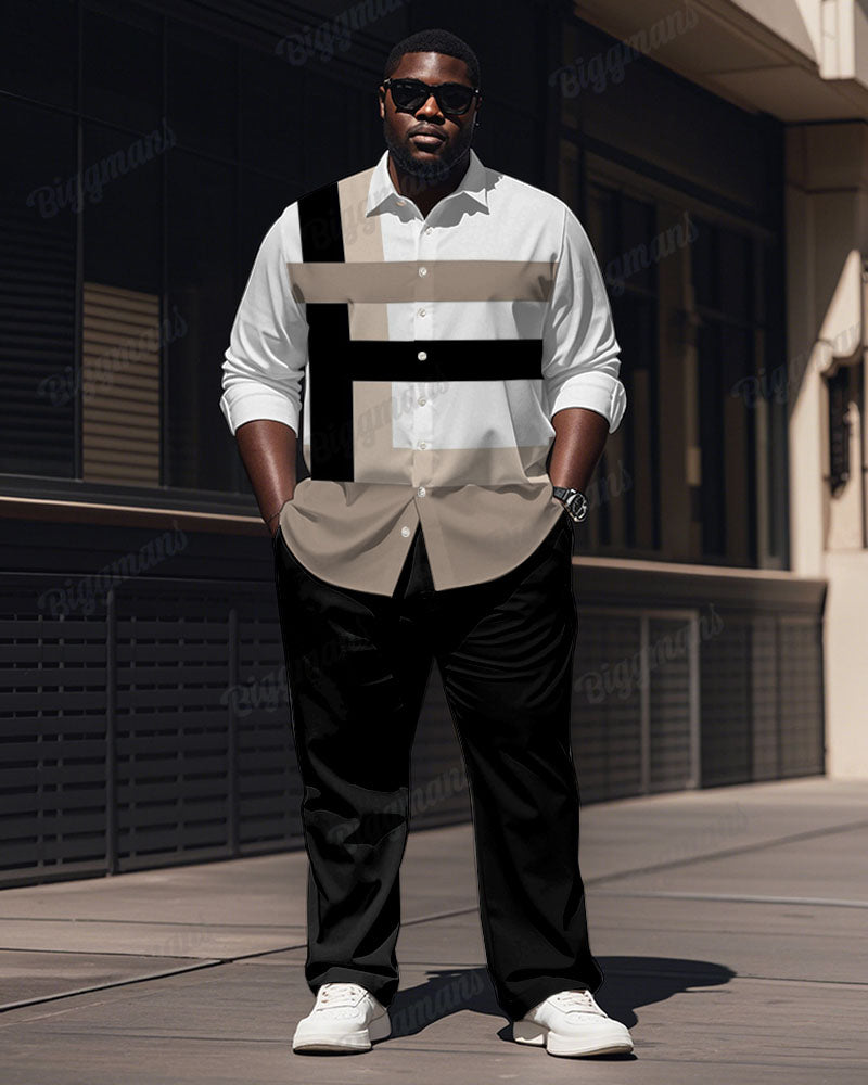 Big & Tall Black Khaki Colorblock T-Shirt Pants Set for big men view 1