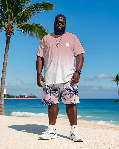 Big & Tall Pink Hawaiian Graphic T-Shirt Shorts Set for big men view 1