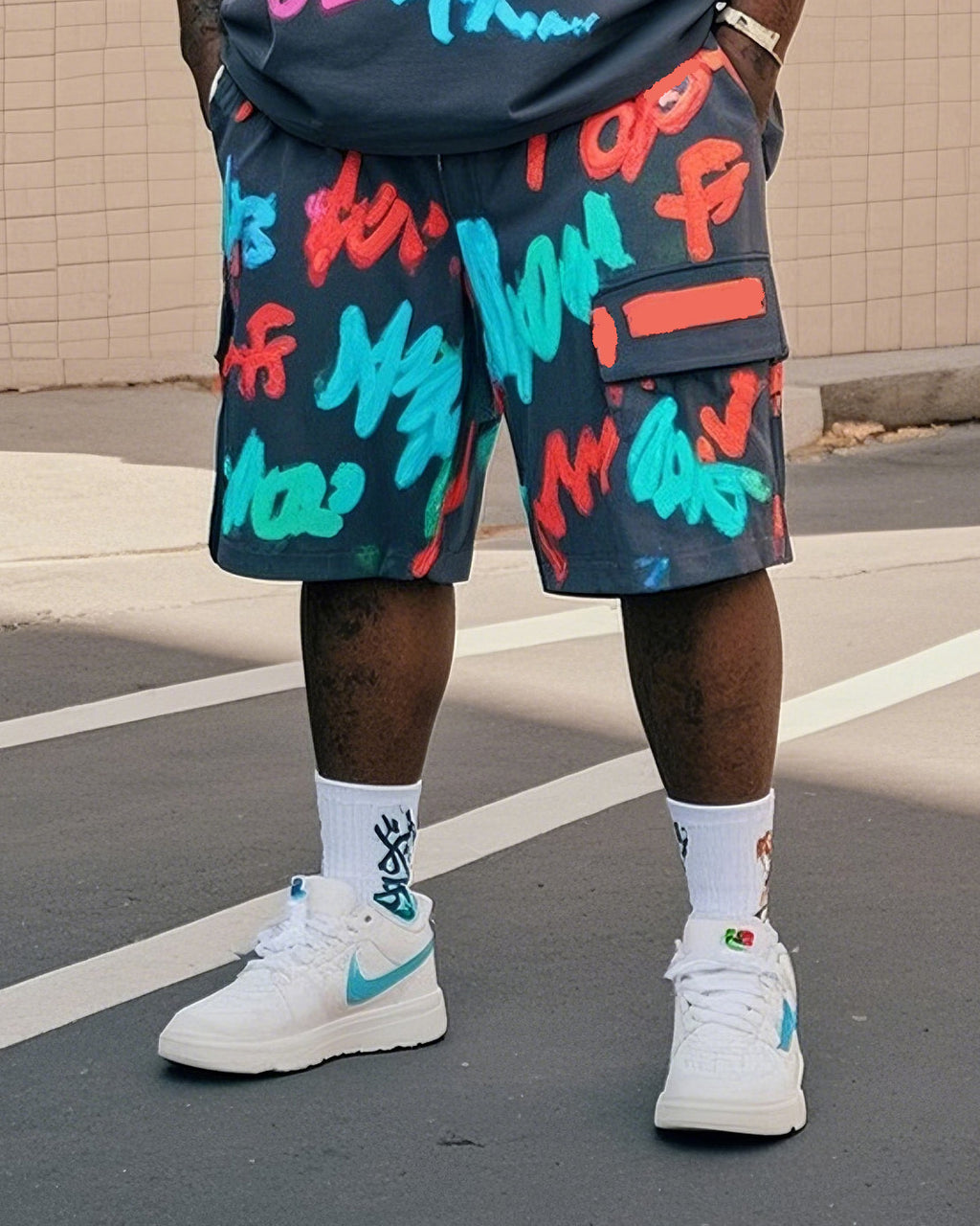 Big & Tall Graffiti T-Shirt Shorts Set for big men view 3