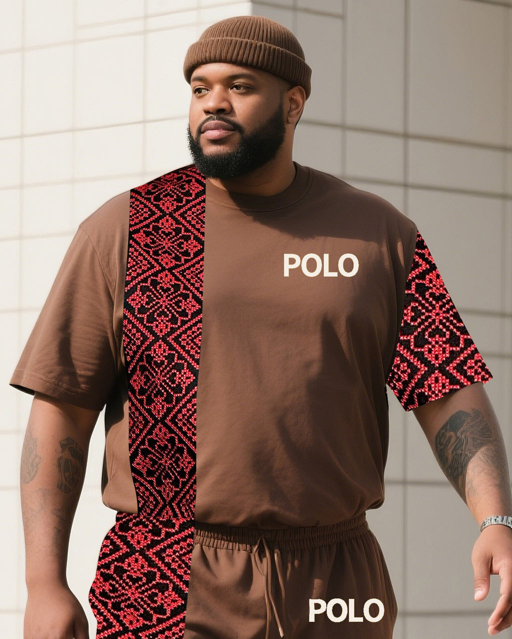 Big & Tall Patchwork Two-piece Set for big men view 2